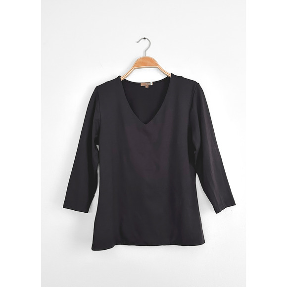 JudyP Black Karen Relaxed Fit V-Neck 3/4 Sleeve Top size large - Picture 1 of 6